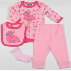 G2350: Baby Girls Flamingo 4 Piece Outfit (3-12 Months)